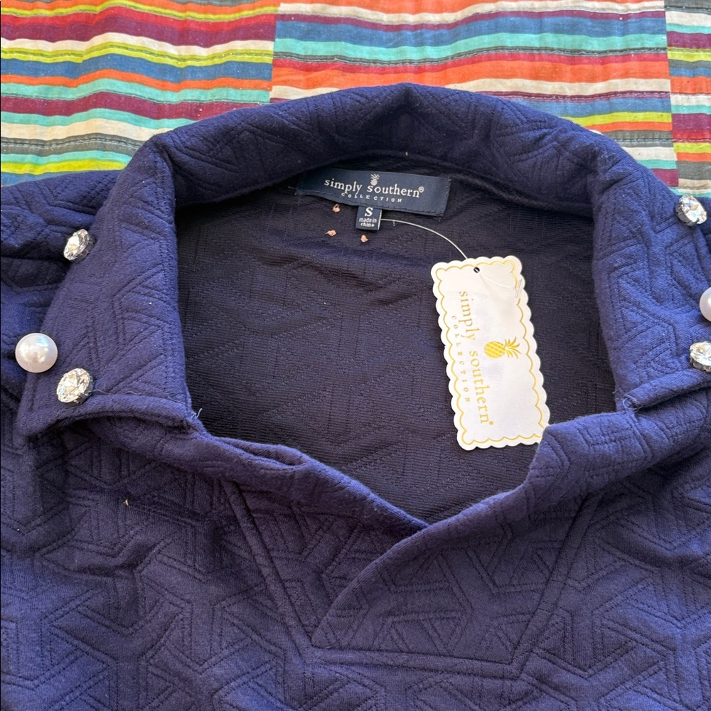 Simply southern Navy Quilted Top with Pearl Details size small new tags - Picture 4 of 9